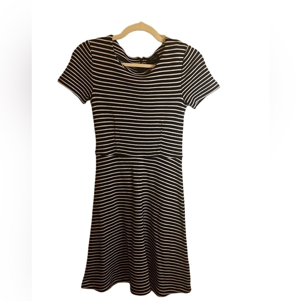 Womens Madewell Gallerist Black And White Striped Fit & Flare Midi Dress Size XS